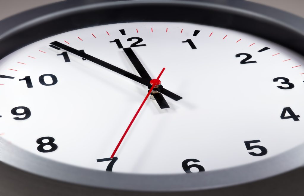 clock showing 5 to midnight