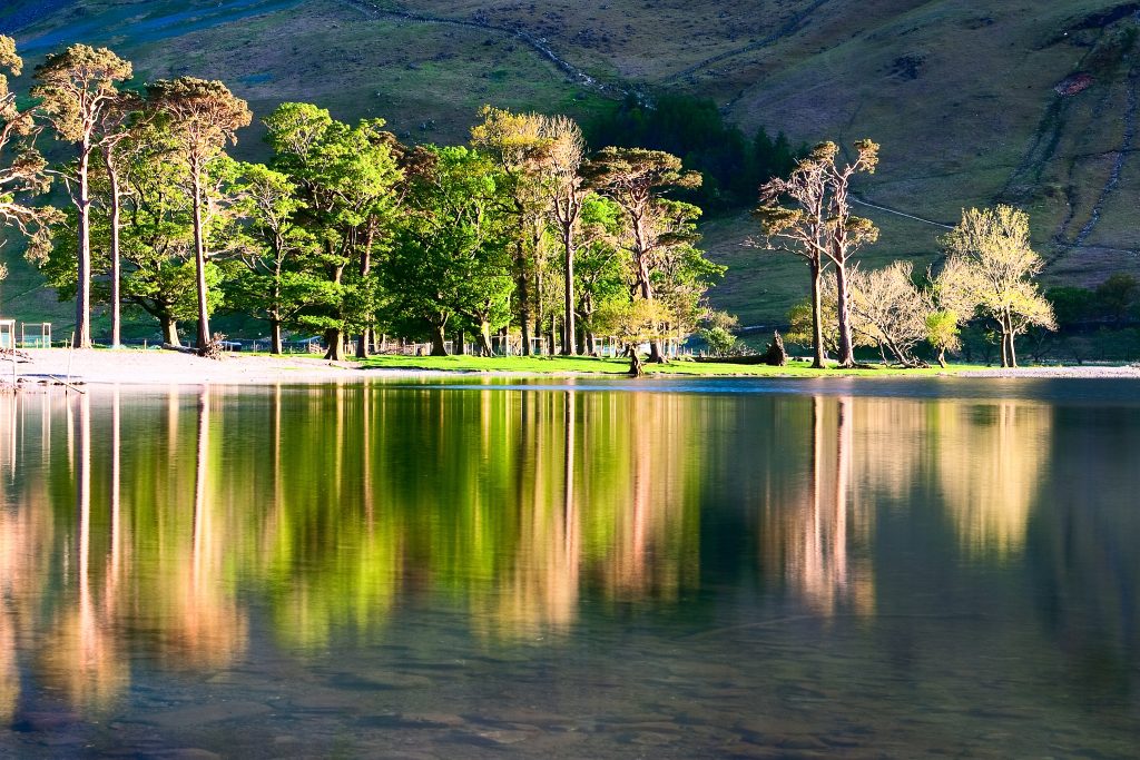 sun reflecting on Buttermere in the English lake district